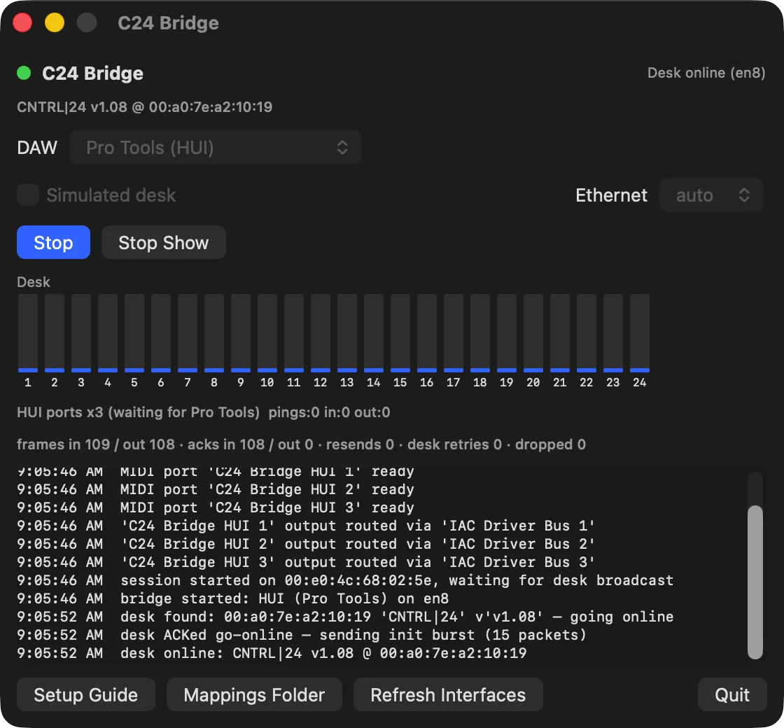 Keep Recordin' control window with the desk online